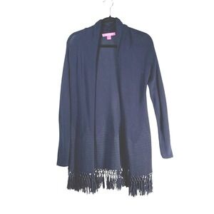 Lilly Pulitzer Navy Blue Open Front Fringe Cardigan Sweater Women's M